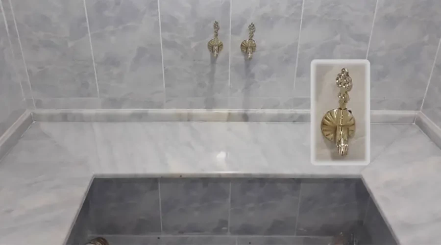 Hamam Usulü Sarı Musluk Ve Mermerin Takılması
